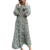 Emery Rose Dresses Printed Long Sleeve Waist-Controlled Large Hem Dress