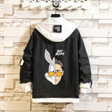 Comic Denim Jacket Bad Bunny Cartoon Printed Denim Spring and Autumn Men's Loose Jacket
