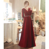 Burgundy Dresses for Wedding Autumn and Winter Wedding Dress Engagement Evening Dress for Women