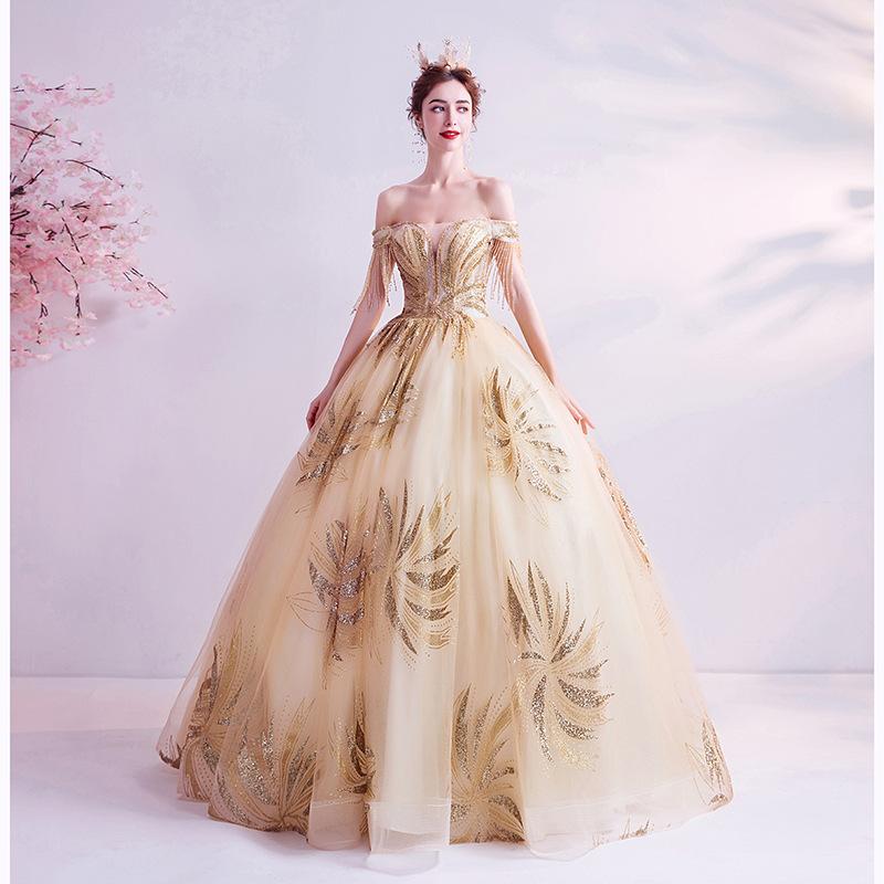 Women'S Evening Dress Ball Gown Princess Quinceanera Wedding Dresses Off-Shoulder Wedding Toast Dress