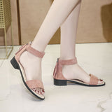 Nude Block Heel Peep Toe Roman Sandals