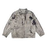 Men Denim Coat Jean Jackets Ripped Distressed Tie-Dyed Denim Jacket Men's Polo Collar Jacket Vintage Denim Jacket