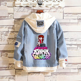 Comic Denim Jacket Man and Woman Cartoon Patterned Denim Jacket