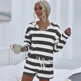 Women's Fall Outfits Fashionable Striped Casual Sports Shorts Suit for Women