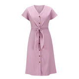 Mauve Dress Summer Dress Sexy Short Sleeve Solid Color Buttons V-neck Vest Skirt plus Size Women's Clothing