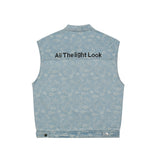 Men Sweater Vest Retro Washed Paisley Embroidered Denim Vest Men's Loose Lapels Sleeveless Jacket