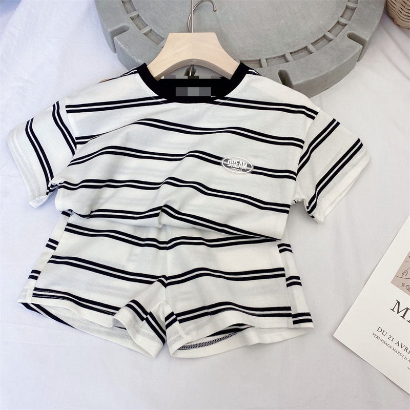 Summer Tops Children's Striped Short-Sleeved Shorts