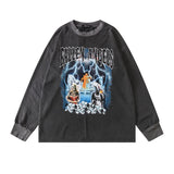 Mens Fall Outfits Distressed Rock Head Print Long-Sleeved T-shirt Men 'S And Women 'S Oversize Loose Couple Sweater