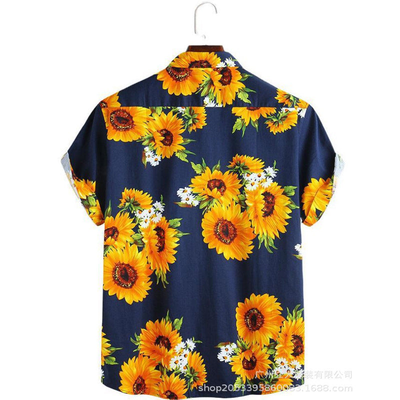 Men Hawaii Shirts Printed Shirt Cardigan Short Sleeve
