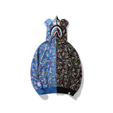 Bape Military Hoodie Men'S Shark Colorblock Hood Casual