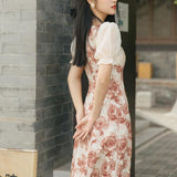 Women cottagecore Dress Summer Vintage Floral Chiffon Dress Elegant Dress