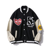 Green Varsity Jacket Retro Alphabet Multicolor Printing Baseball Uniform Jacket Men's Loose Casual Couple Pilot Jacket
