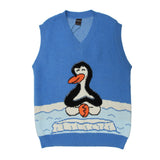 Men Sweater Vest Cartoon Penguin Jacquard Sweater Vest Coat Men's Loose V-neck Sleeveless Sweater Vest