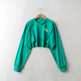 90S Outfits Retro Style round Neck Labeling Long Sleeve Irregular Sweatshirt Women