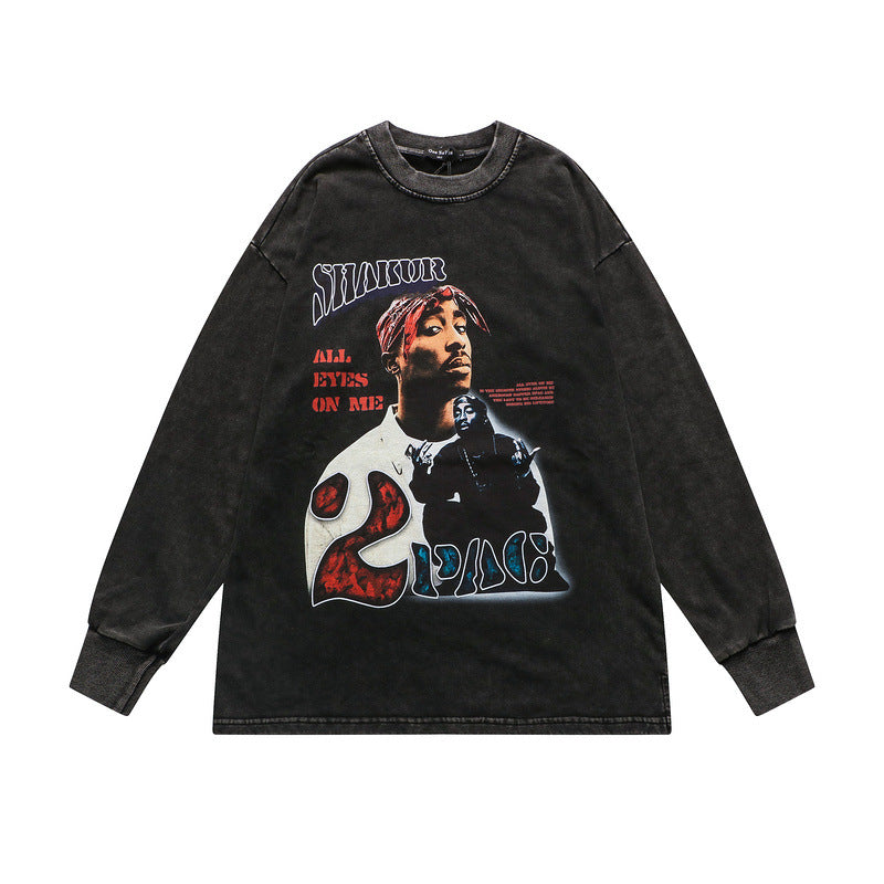 Mens Fall Outfits Hip Hop Retro Rapper Long Sleeve T-shirt Men And Women Street Round Neck Sweater