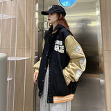 Brown Varsity Jacket Fashionable Coat Women's Autumn Loose Design Flocking Letter Street Retro Baseball Uniform