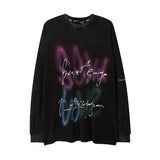 Mens Fall Outfits Loose Long Sleeve round Neck T-shirt I Flame Print Oversize Bottoming Shirt for Men and Women