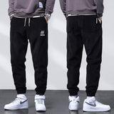 Mens Corduroy Pants Fleece-Lined Thickened Casual Pants Men's Loose Tappered Waffle Warm-Keeping Pants
