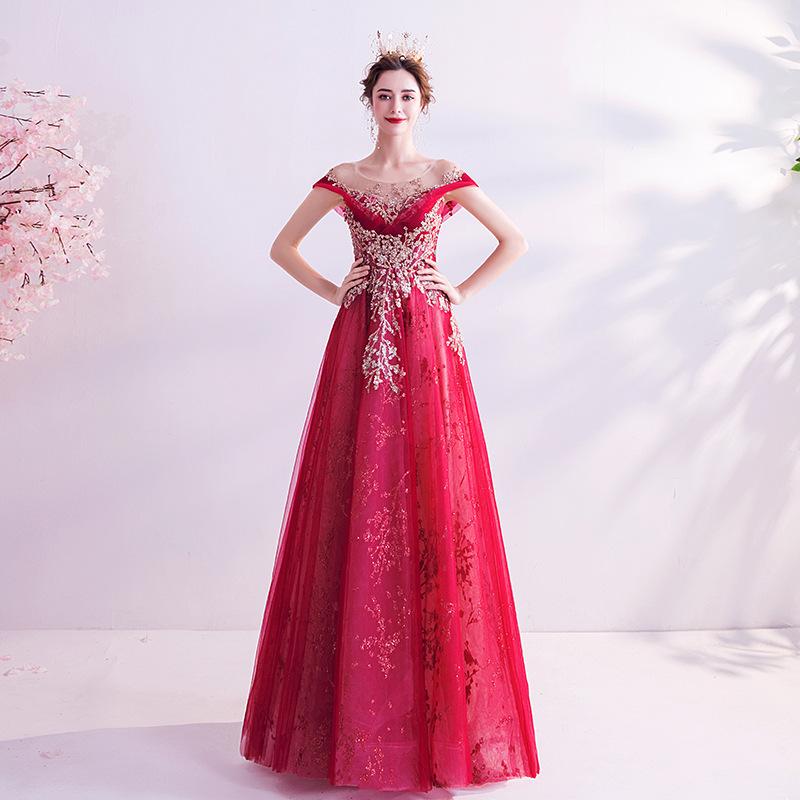 Women'S Evening Dress Ball Gown Princess Quinceanera Wedding Dresses Elegant Wedding Starry Sky Red Evening Dress