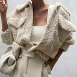 Women Fall Outfits Autumn and Winter Lamb Wool Coat Lapel Single Breasted Mid-Length Top