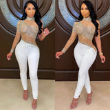 Party Pants Suits Fashion Nightclub Women's Sheer Mesh Jumpsuit
