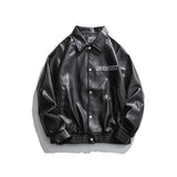 Black Varsity Jacket Autumn Leather Coat Men's Lower Ha Embroidery Loose Lapels Jacket Men's Clothing