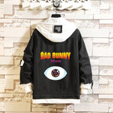 Comic Denim Jacket Bad Bunny Cartoon Printed Denim Spring and Autumn Men's Loose Jacket