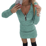 Winter Formal Dresses Zipper Waist-Controlled Long Sleeves Knitted Sheath Dress