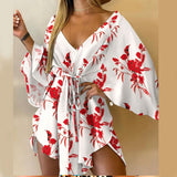 Nina Parker Graffiti Dress Sexy Batwing Sleeve Lace-up Dress