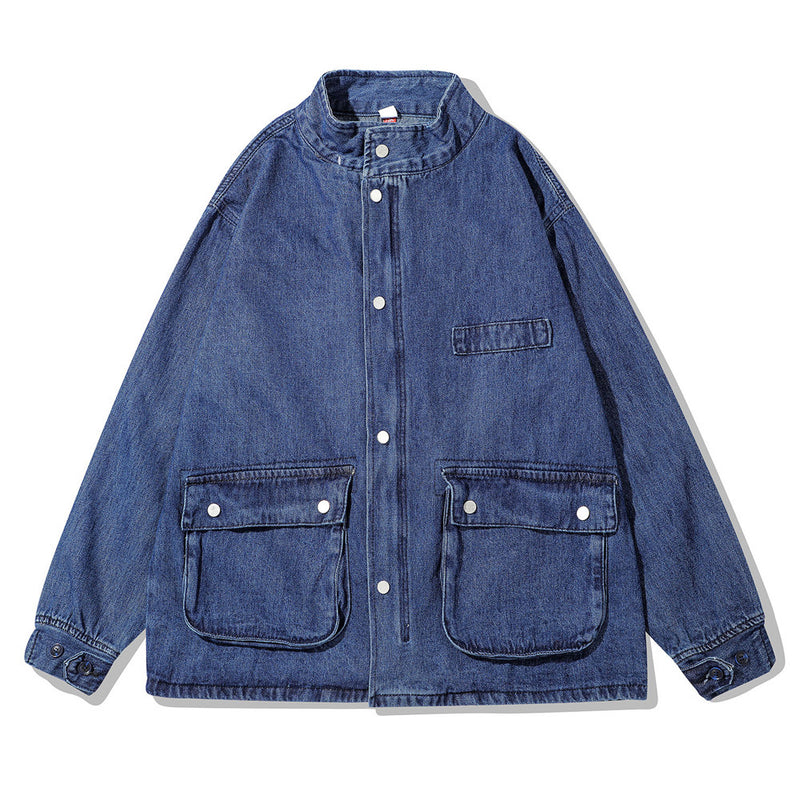 Men Denim Coat Jean Jackets Pure Color Washed Do the Old Cowboy Coat Men's Loose Lapel Jacket Denim Clothing