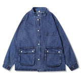 Men Denim Coat Jean Jackets Pure Color Washed Do the Old Cowboy Coat Men's Loose Lapel Jacket Denim Clothing