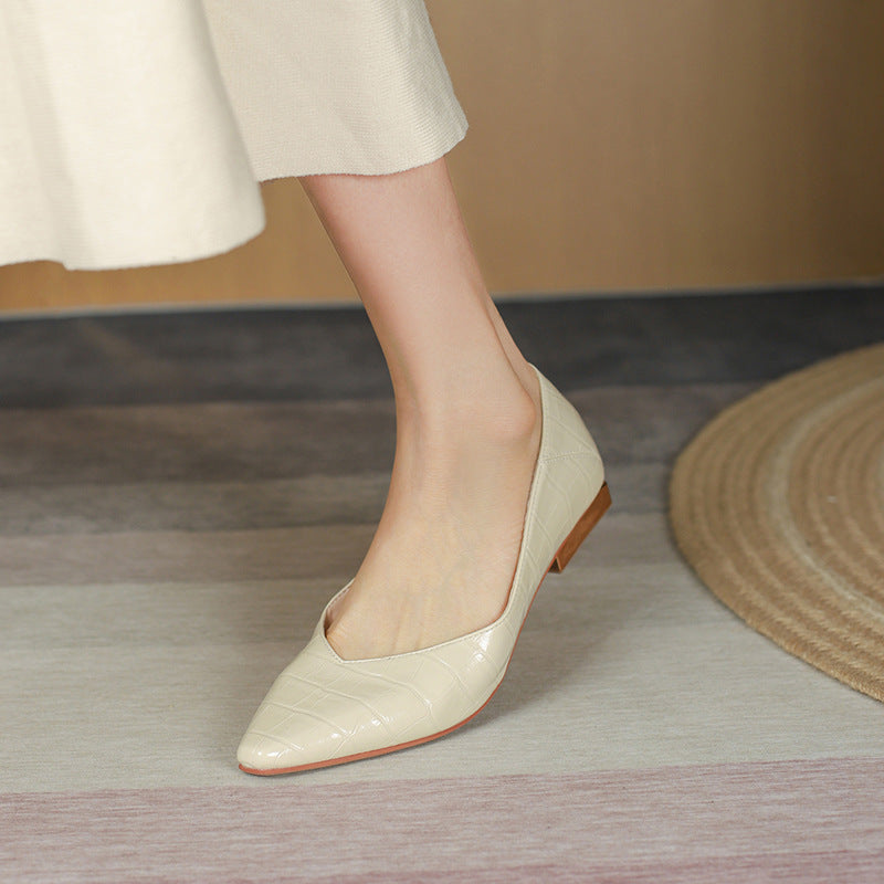 Nude Block Heels Closed Toe Pumps Women's Spring round Head Sheep Pattern Comfortable