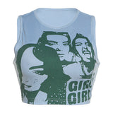Music Festivals Rave Outfits Girls Tops Summer Women's Fashion Printed Short Vest