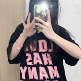 Preppy Aesthetic T Shirt Summer Black Retro Short Sleeve T-shirt Women's Cotton