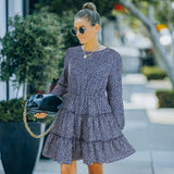 Women Fall Outfits Long Sleeve Floral Fashion Dress Female Autumn Winter A- line Skirt