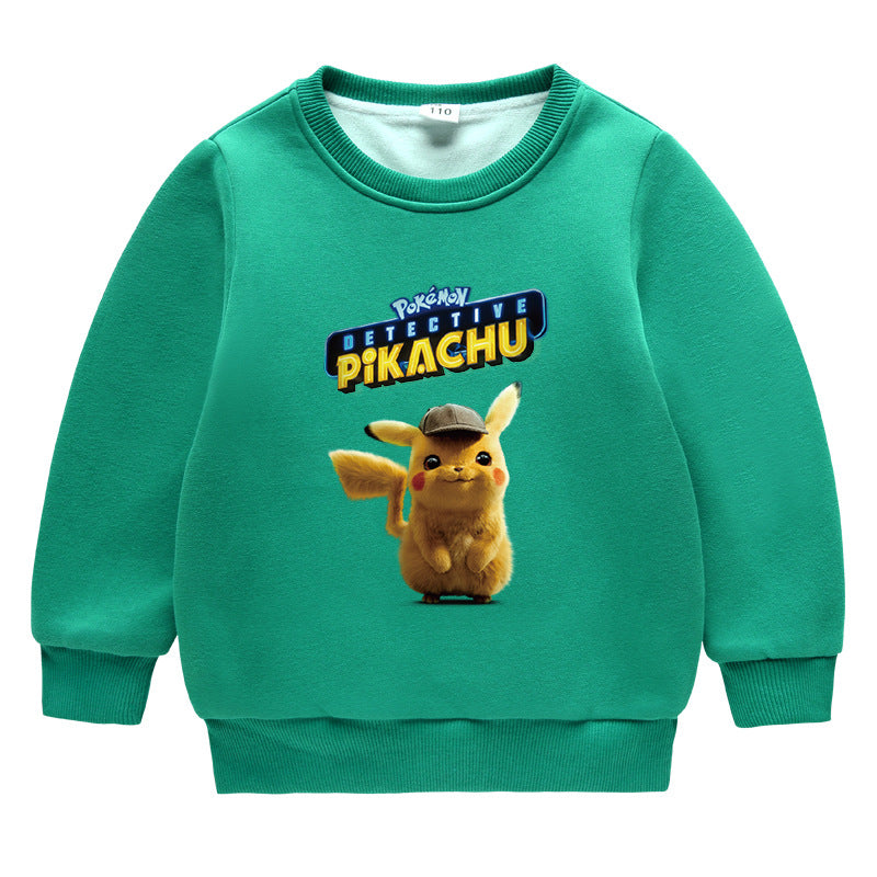 Children Pokemon Pikachu Hoodie Brushed Hoody Double Layer Thickened