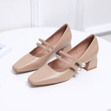 Nude Block Heels Closed Toe Pumps Women's High Heels Women