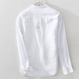 White Work Shirts Autumn Cotton and Linen Men Long Sleeve Shirt Top