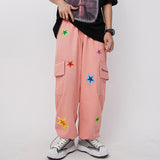 Man Fall Outfits Cargo Pants XINGX Embroidered Multi-Pocket Straight Cargo Pants Men and Women Couple Wide Leg Pants