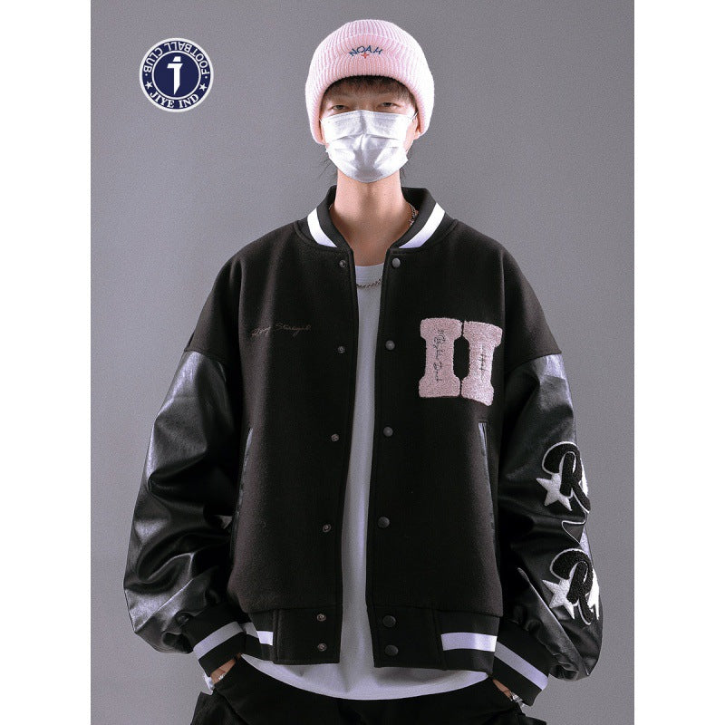 Bone Varsity Jacket Autumn Stitching Baseball Uniform Men's Loose Casual Jacket