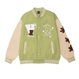 The Bears Varsity Jacket Cartoon Bear Embroidery Stitching Baseball Uniform Jacket Men's Loose Lapel Flight Jacket