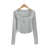 Women Fall Fall Four Colors Lace Collar Long Sleeve T-shirt Slim-Fit Crop-Top