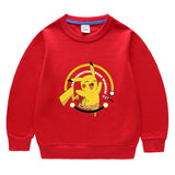 Children Pokemon Pikachu Hoodie Spring and Autumn Solid Color round Neck Sweater Long Sleeve Cotton