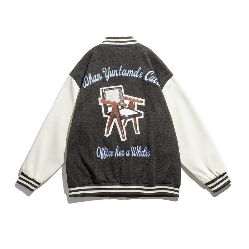Vintage Letterman Jacket Autumn College Style Embroidered Coat
