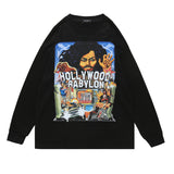 Mens Fall Outfits Dark Hiphop Vintage Cartoon Print Oversize Sweater for Men and Women Couple