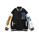Orange Varsity Jacket Autumn Baseball Uniform Couple Cartoon Embroidered Stand Collar Long Sleeve Jacket Men