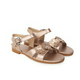 Flat Dress Sandals Summer Plus Size Buckle Strap Flower Cutout Sandals