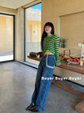 Julia Fox Low Rise Trousers Autumn Washed Wide Leg Straight Denim Trousers