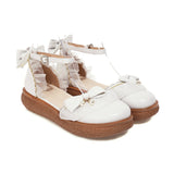 Flat Dress Sandals Spring Retro Round Head Thick Bottom Bow Buckle Sandals for Women
