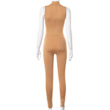 Summer Solid Color Sleeveless High Collar Sexy Tight Jumpsuit